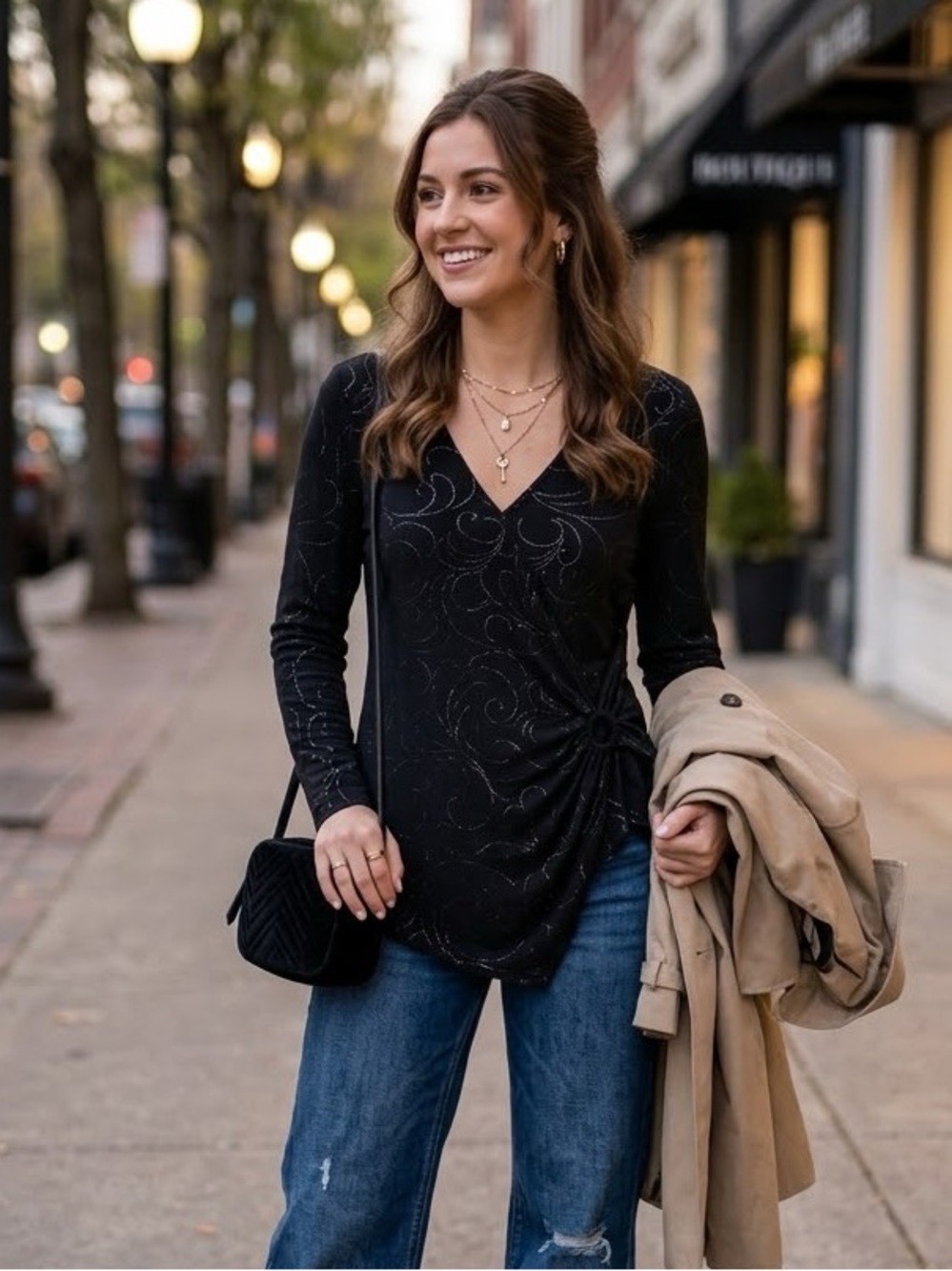 Y2K Sparkle Ruched Long Sleeve Top (M)
